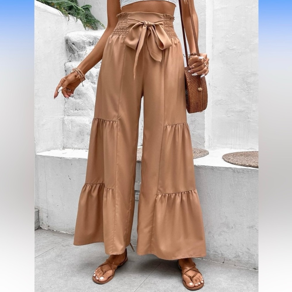 Sason-Wide leg Tiered Pants with Attached Belt-Sz Med.
